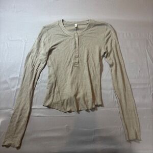 Free People Intimately Thermal Y2K Henley Top Waffle Knit  Sage Green Size LG
